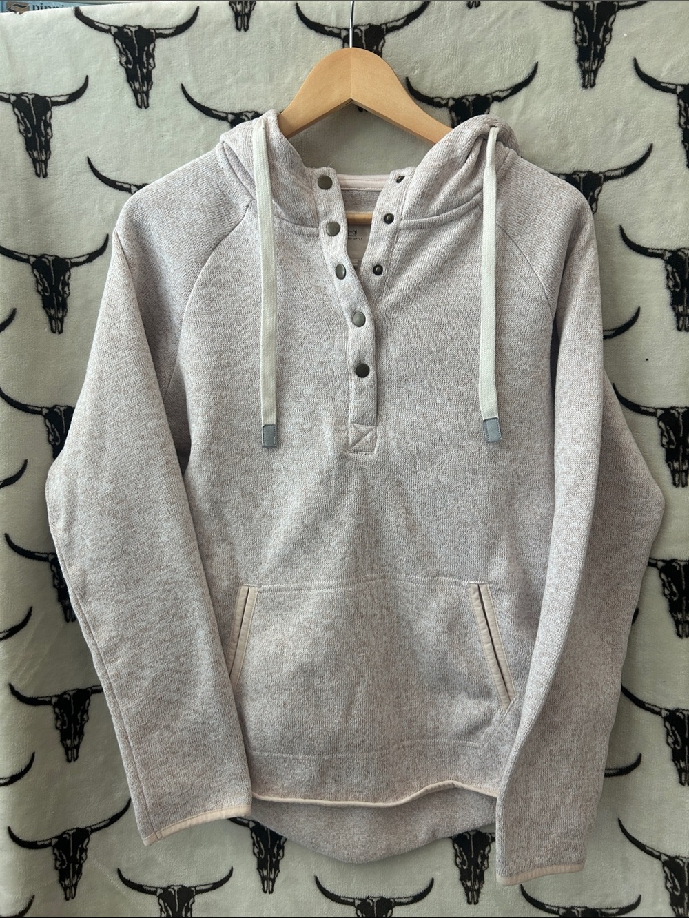 Thread & Supply Blush Heather Snap-Neck Hooded Pullover Size Medium